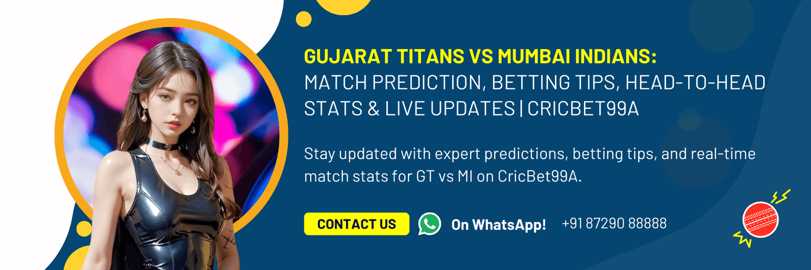 Gujarat Titans vs Mumbai Indians Match Prediction, Betting Tips, Head-to-Head Stats & Live Updates CricBet99A 1650x550 PX